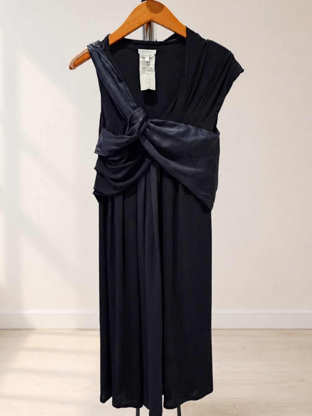 MaxMara Made in Italy Black Silk-Draped Designer Dress — IT 42 / US 6